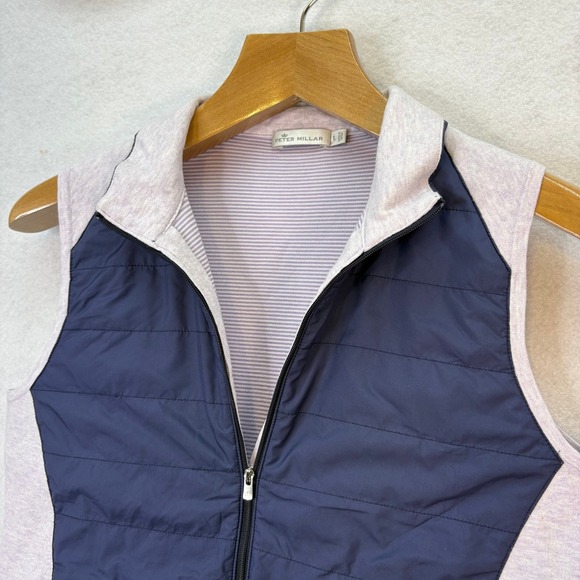 Peter Millar Navy Purple Quilted Hybrid Full Zip Vest Womens L Golf Athleisure - Picture 4 of 6
